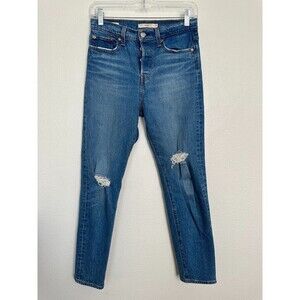 Levi's Wedgie Straight Jeans Button Fly Medium Wash Distressed Women's 26 26x26